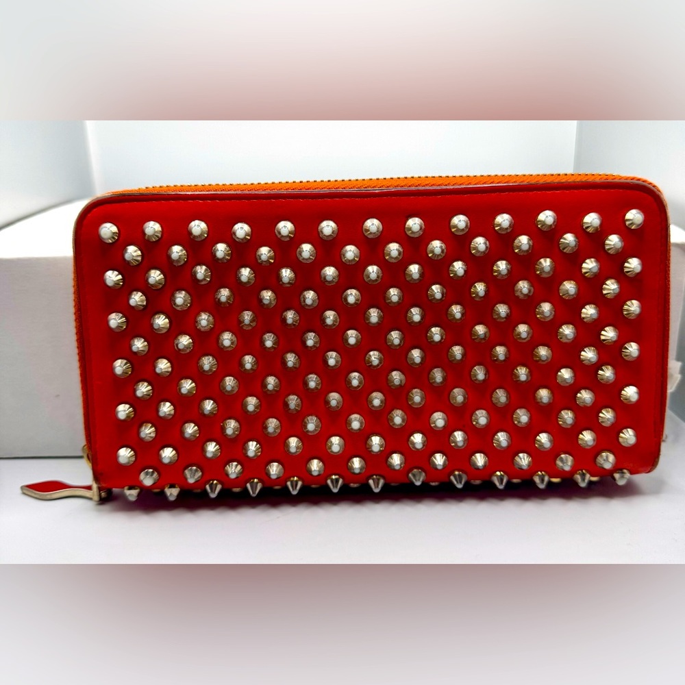 Authentic Christian Louboutin Orange Studs Leather Wallet!